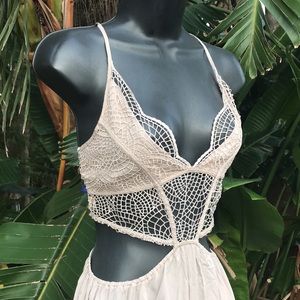 Crochet cut out corset asymmetric dress